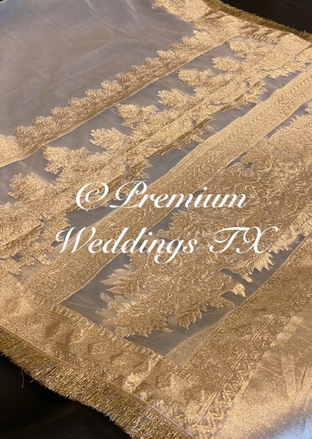 White Heavy Gold Banarsi Dupatta - Premium Weddings TX