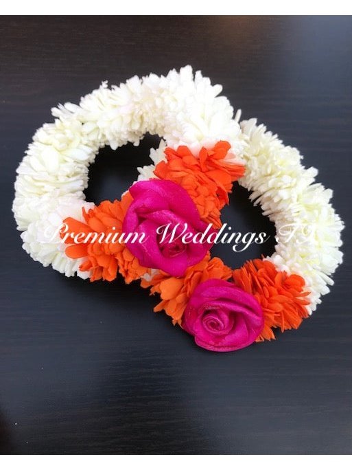 Dark Pink Rose Orange Frill White Gajra Bangles - Premium Weddings TX