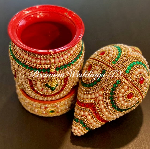 Red Green Kalash With Coconut Cover - Red Base Color