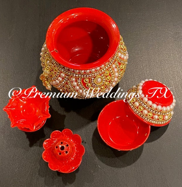 Red Puja Thaali Set - Handmade - Premium Weddings TX