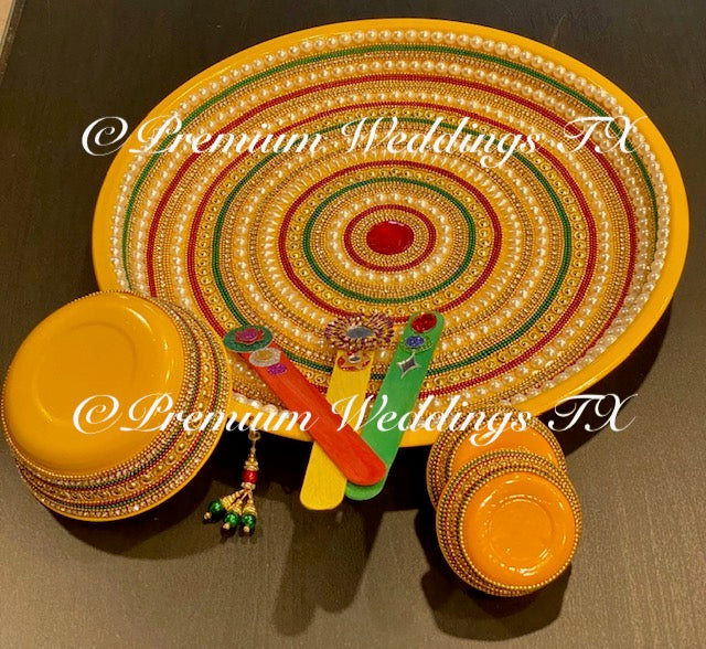 Yellow Red/Green Haldi Thaali Set - Premium Weddings TX
