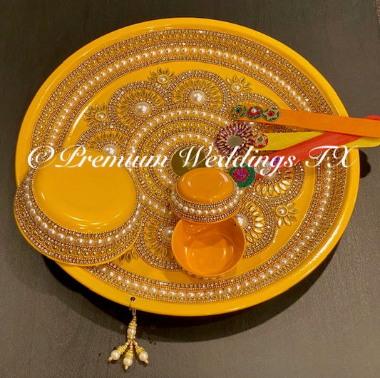 Yellow Haldi Thaali Set - Premium Weddings TX