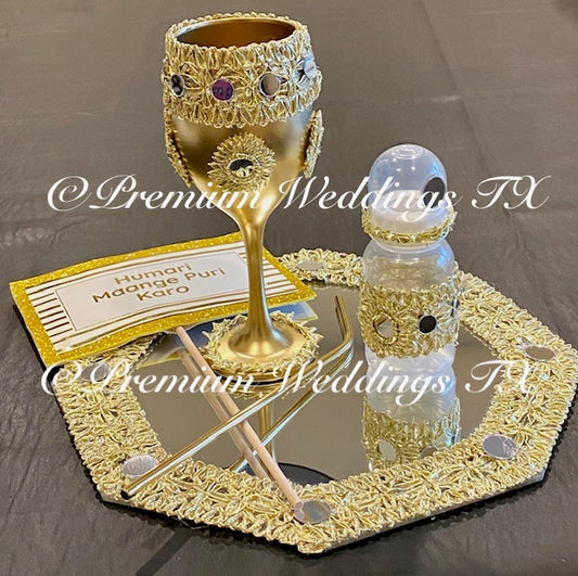 Hexagon Plate Gold Doodh Pilai Glass - Premium Weddings TX