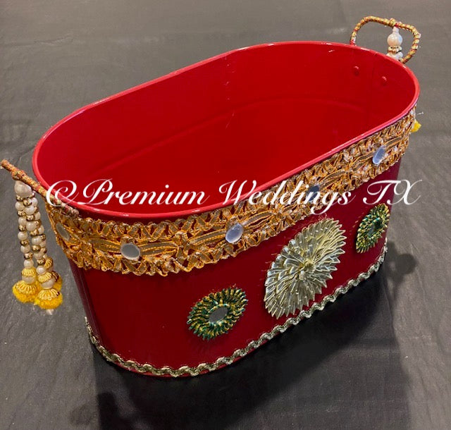 Red Tin Flower Basket - Premium Weddings TX