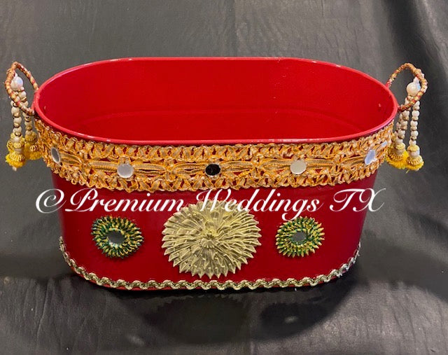 Red Tin Flower Basket - Premium Weddings TX