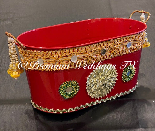 Red Tin Flower Basket - Premium Weddings TX