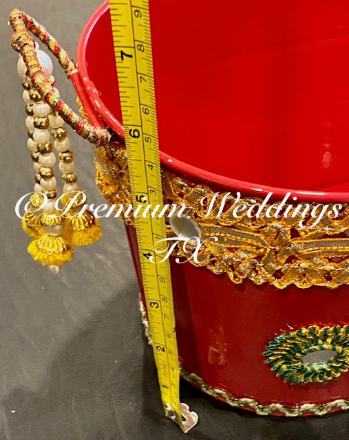 Red Tin Flower Basket - Premium Weddings TX