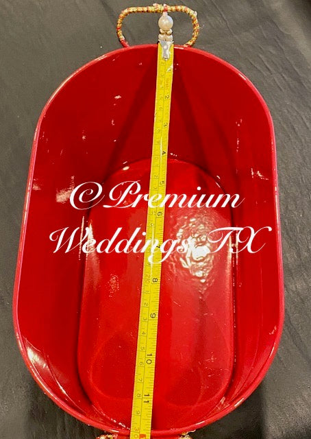 Red Tin Flower Basket - Premium Weddings TX