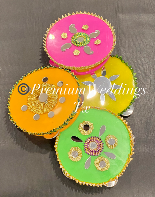 Assorted Neon Color Tambourines - 4Ct - Premium Weddings TX