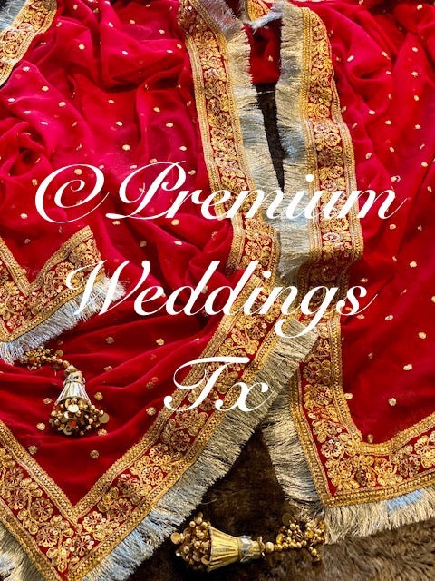 Red Nikkah Dupatta - Premium Weddings TX