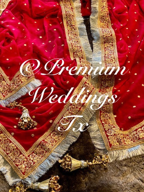 Red Nikkah Dupatta - Premium Weddings TX