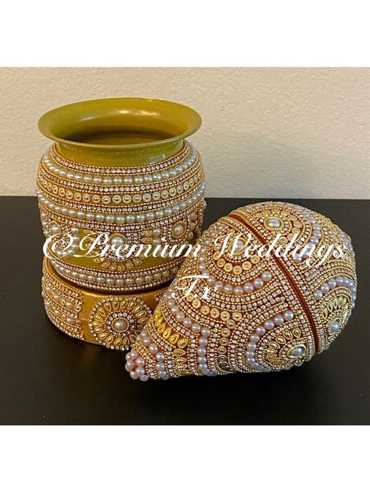 Antique Gold Kalash With Coconut - Premium Weddings TX