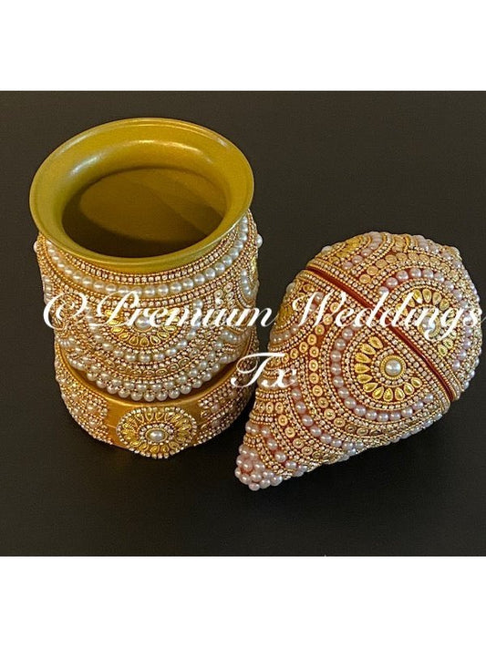 Antique Gold Kalash with Coconut Cover - Premium Weddings TX