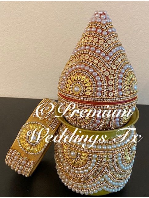 Antique Gold Kalash with Coconut Cover - Premium Weddings TX