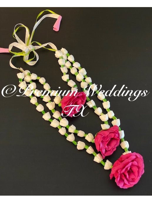 Pink Rose Necklace Gajra Set - Premium Weddings TX