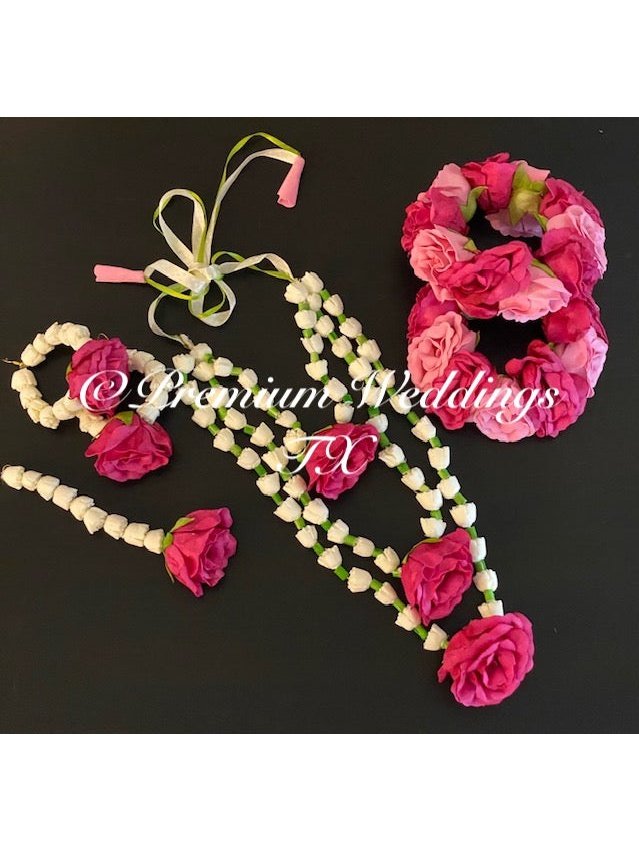 Pink Rose Necklace Gajra Set