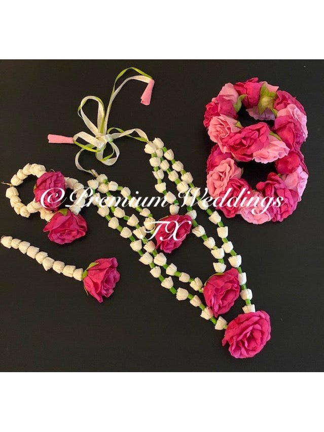 Pink Rose Necklace Gajra Set - Premium Weddings TX