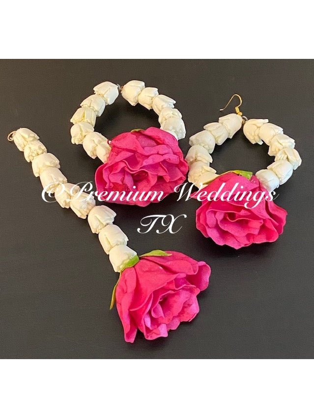 Pink Rose Necklace Gajra Set - Premium Weddings TX