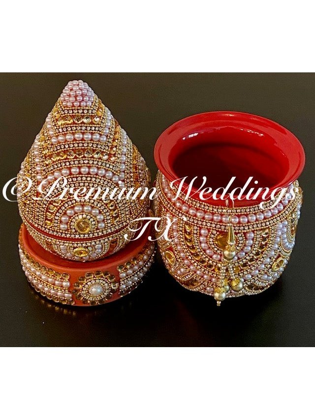 Pearl & Red Kalash With Coconut Cover