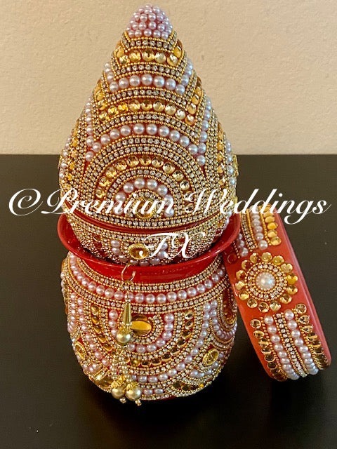 Pearl & Red Kalash With Coconut Cover