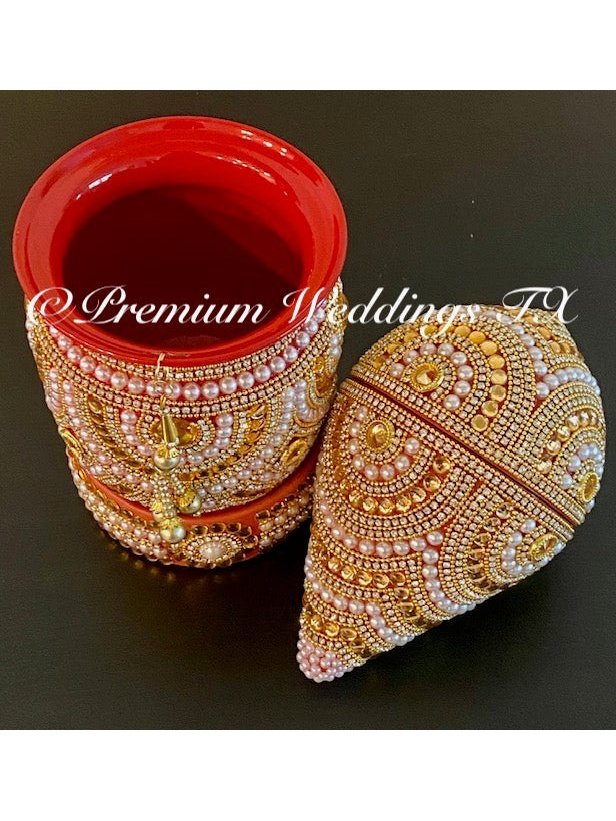 Pearl & Red Kalash With Coconut Cover