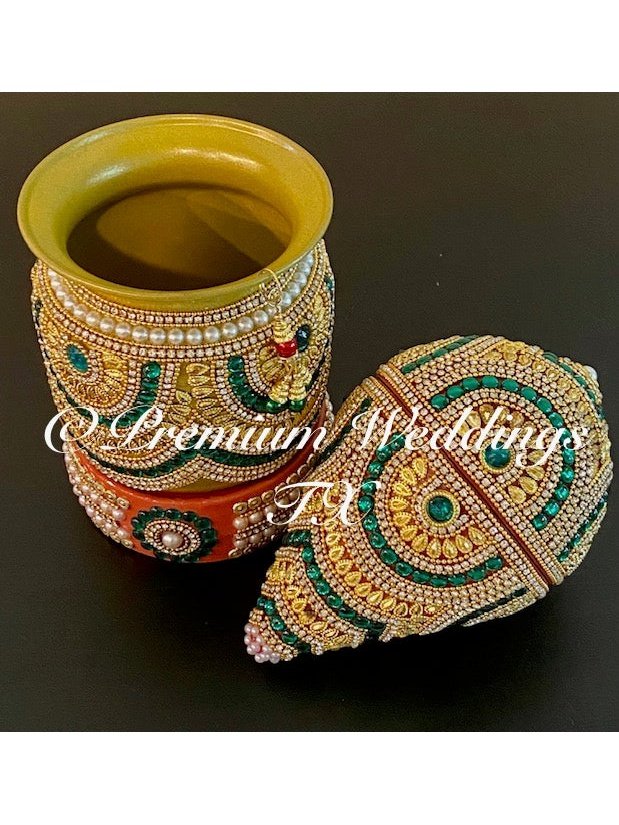 Green & Gold Kalash With Coconut Cover