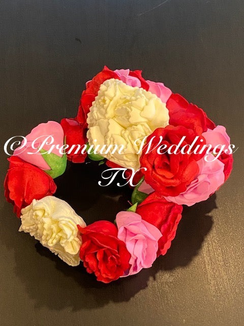 Red & Pink Rose Buds Gajra Set - Premium Weddings TX