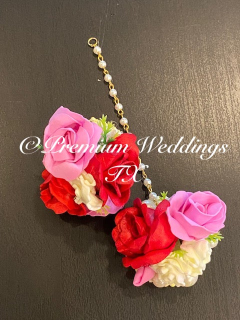 Red & Pink Rose Buds Gajra Set - Premium Weddings TX