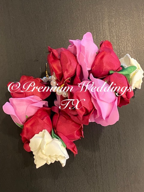 Red & Pink Rose Buds Gajra Set - Premium Weddings TX