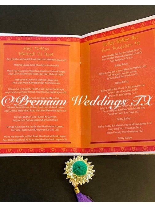 Dholki Song Book - 1 Book - Premium Weddings TX