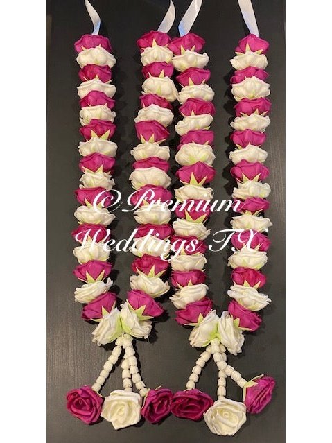 Dark Pink & White Rose Artificial Handmade Garlands - Set of 2 - Premium Weddings TX