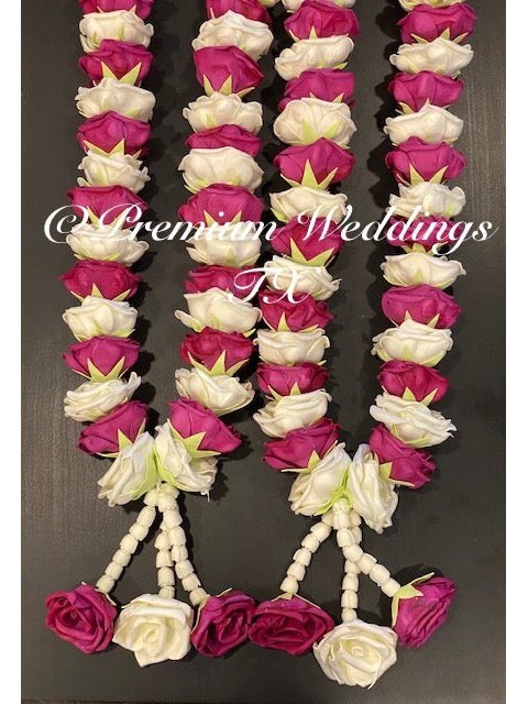 Dark Pink & White Rose Artificial Handmade Garlands - Set of 2 - Premium Weddings TX