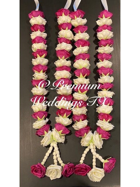 Dark Pink & White Rose Artificial Handmade Garlands - Set of 2 - Premium Weddings TX