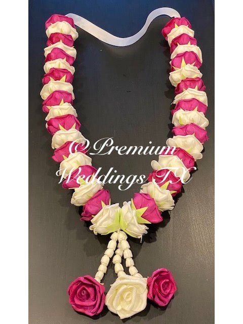 Dark Pink & White Rose Artificial Handmade Garlands - Set of 2 - Premium Weddings TX