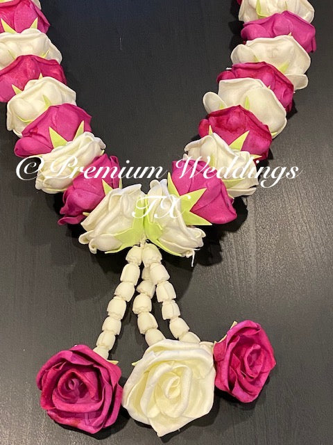 Dark Pink & White Rose Artificial Handmade Garlands - Set of 2 - Premium Weddings TX