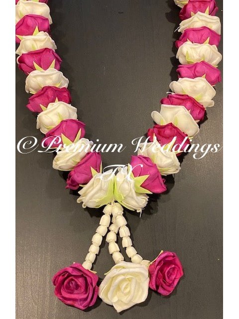Dark Pink & White Rose Artificial Handmade Garlands - Set of 2 - Premium Weddings TX