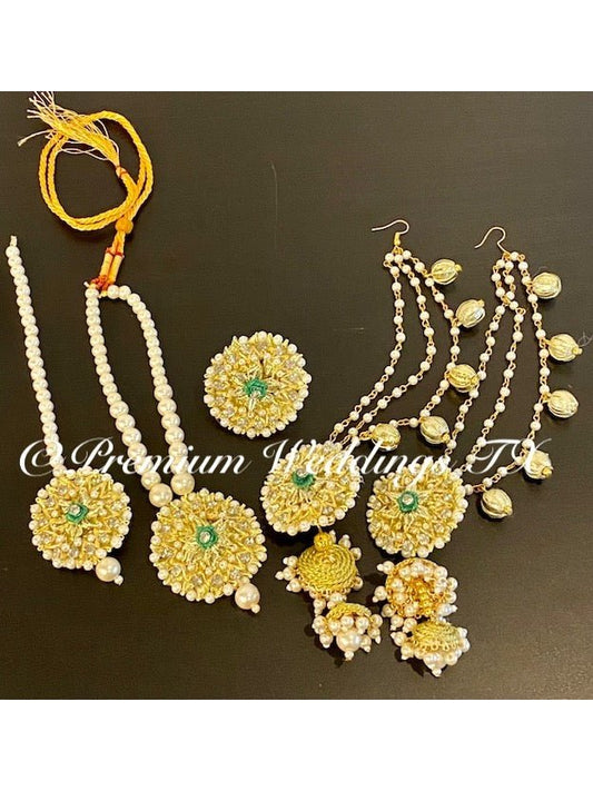 Green Flower Gotta Pearl Set - Premium Weddings TX