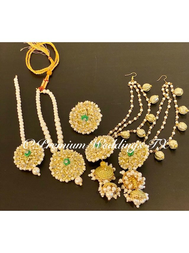 Green Flower Gotta Pearl Set - Premium Weddings TX