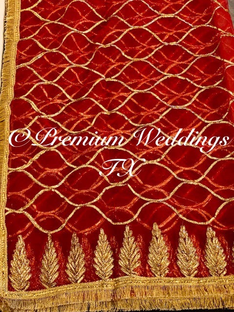Red Nikkah Dupatta - Premium Weddings TX