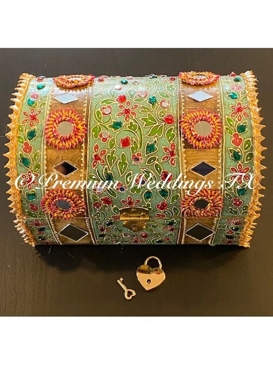 Mint Green & Pink Embellished Handmade Jewelry Box - Premium Weddings TX