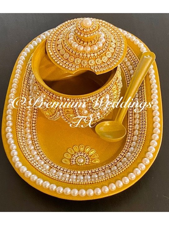 Gold & Pearl Embellished Mukhwas Set - Premium Weddings TX