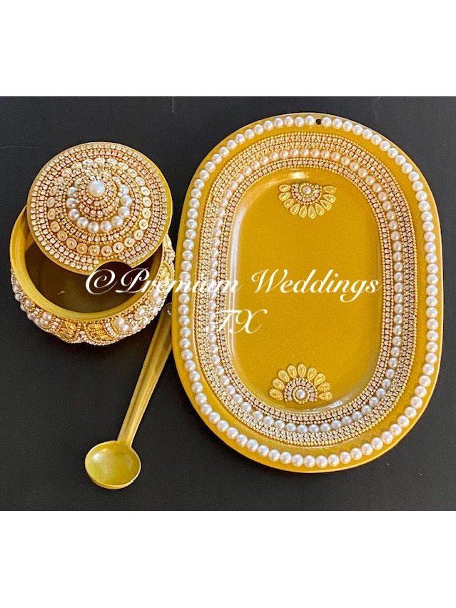 Gold & Pearl Embellished Mukhwas Set - Premium Weddings TX