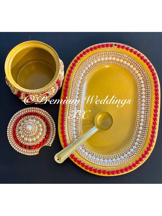 Gold & Red Embellished Mukhwas Set - Premium Weddings TX