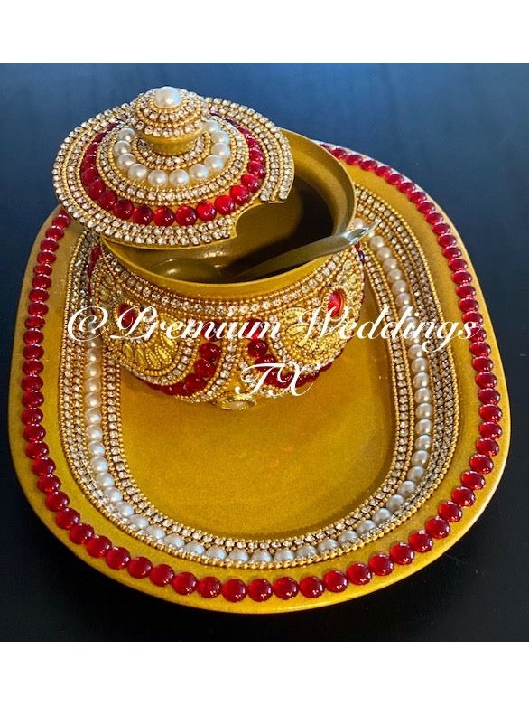 Gold & Red Embellished Mukhwas Set - Premium Weddings TX