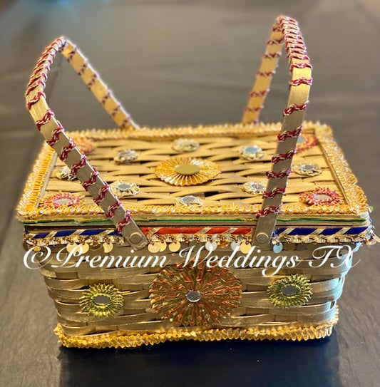 Gold Wedding Basket With Handles & Top Lid