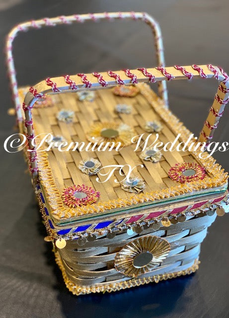 Gold Wedding Basket With Handles & Top Lid