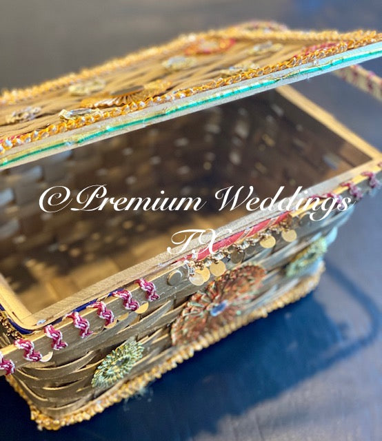 Gold Wedding Basket With Handles & Top Lid - Premium Weddings TX