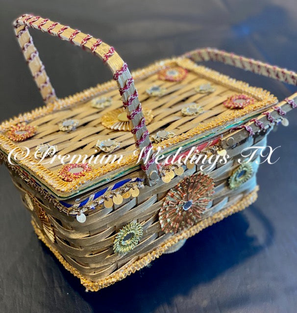 Gold Wedding Basket With Handles & Top Lid - Premium Weddings TX