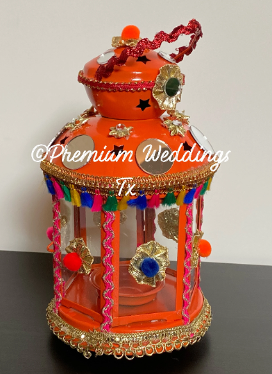 Handmade Embellished Orange Lanterns, Lanterns, Centerpieces, Decorations, Shaadi Decor, Wedding Decor, Handmade Lanterns, Handmade Shaadi Decor, Handmade Pithi Decor, Handmade Mayoon Decor, Dholki Decor, Sangeet decor, Haldi decor