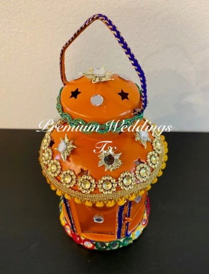 Handmade Embellished Orange Lanterns, Lanterns, Centerpieces, Decorations, Shaadi Decor, Wedding Decor, Handmade Lanterns, Handmade Shaadi Decor, Handmade Pithi Decor, Handmade Mayoon Decor, Dholki Decor, Sangeet decor, Haldi decor